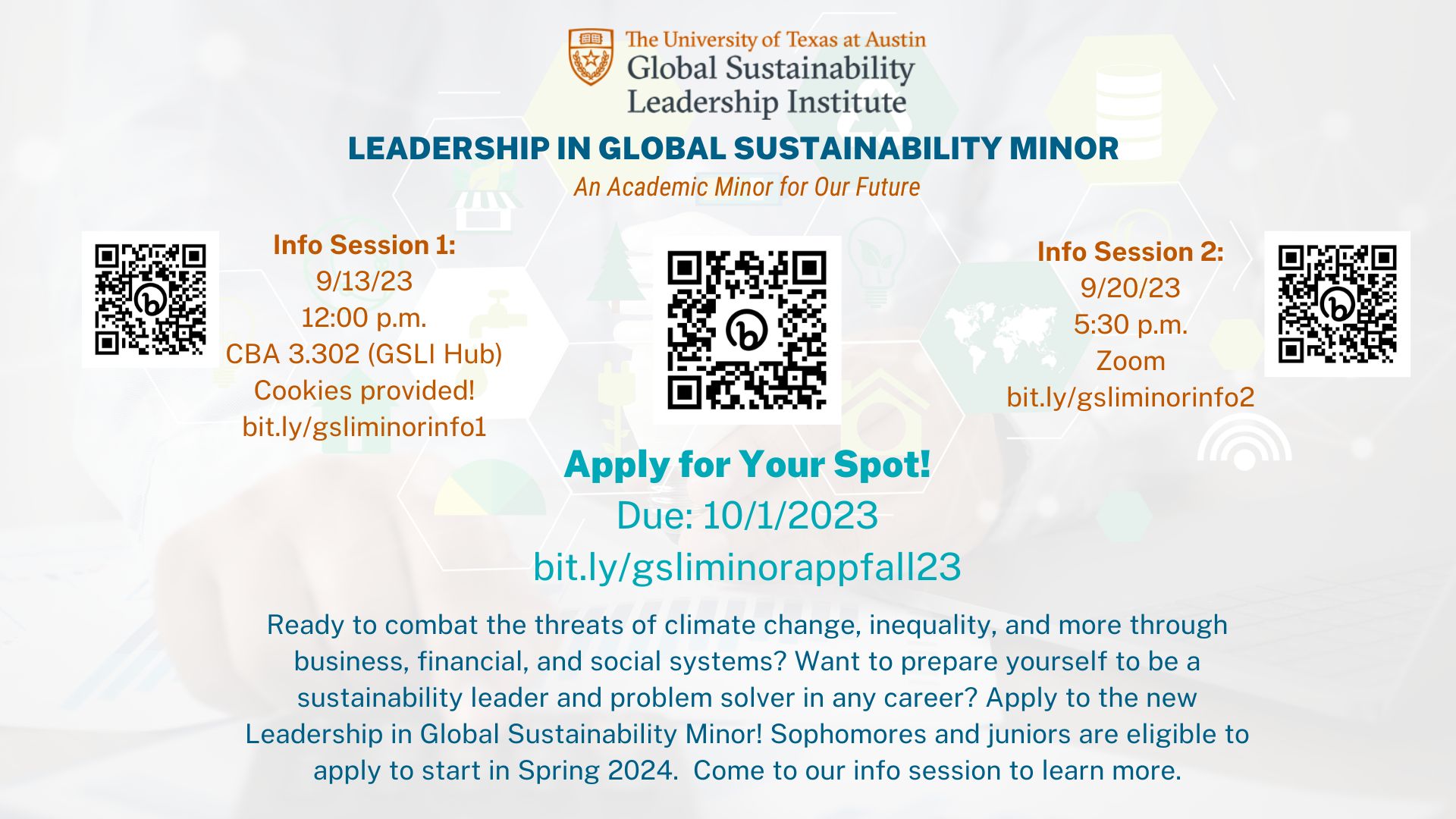 Flyer for Leadership in Global Sustainability Minor Info Session