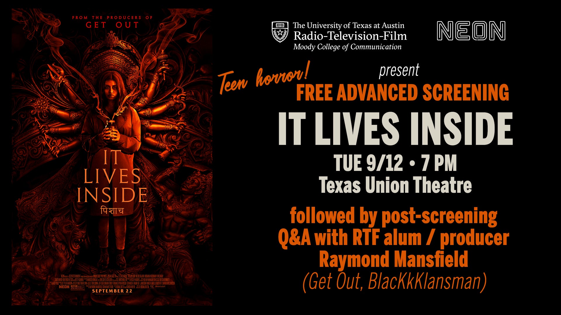 Screening IT LIVES INSIDE Moody Events Calendar