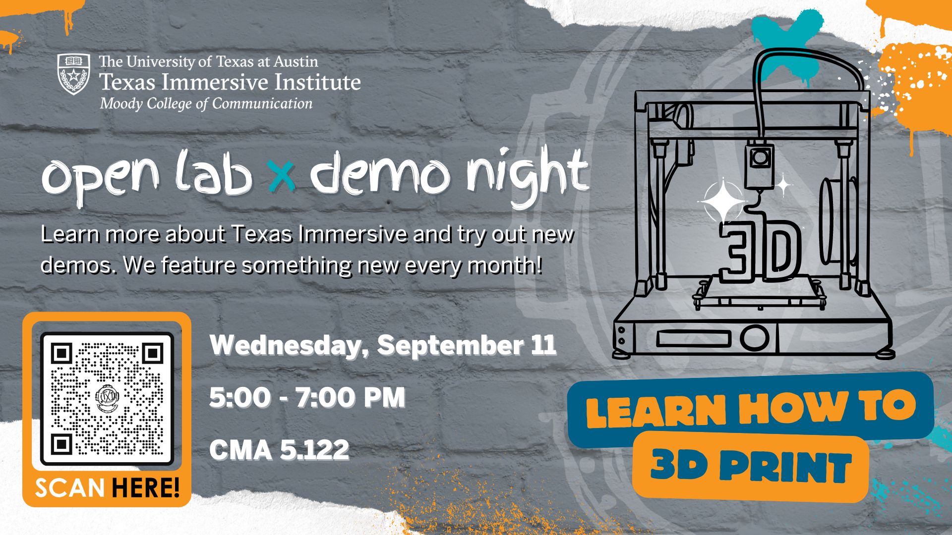 Graphic with TXI with information on a 3D printing demo night