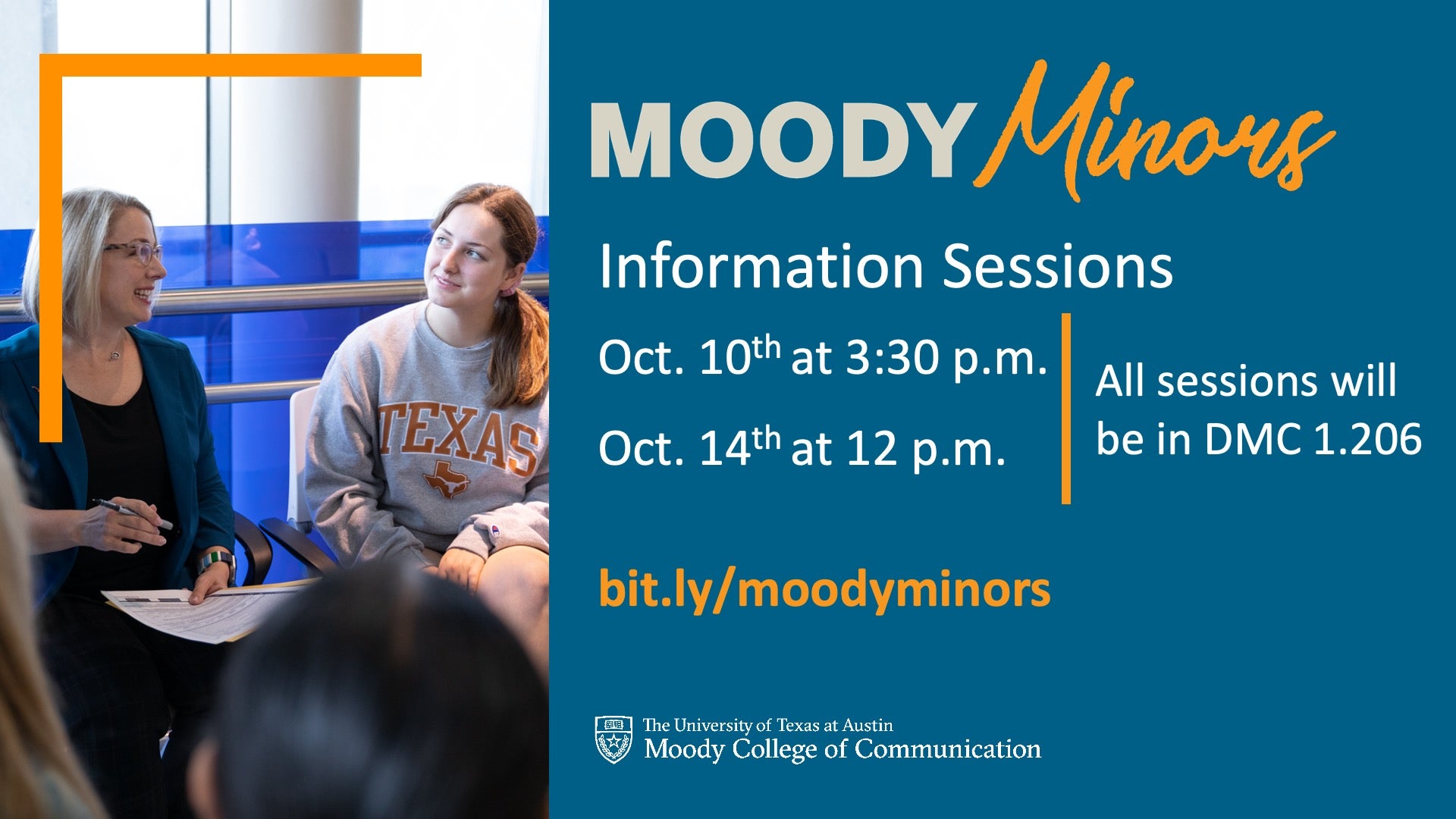 Moody Minors Information Sessions: Oct 10 @ 3:30 and Oct 14 @ 12