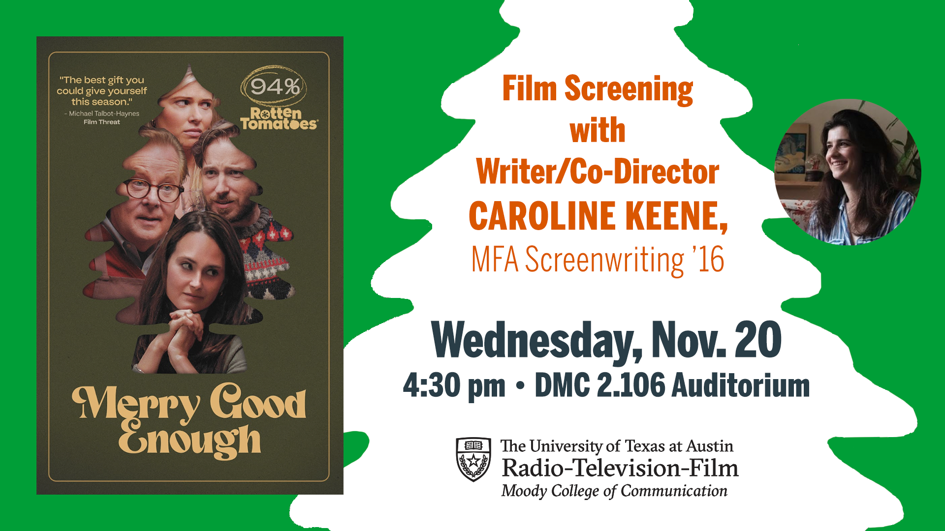 Merry Good Enough film screening and filmaker Q&A with Caroline Keene on 11/20