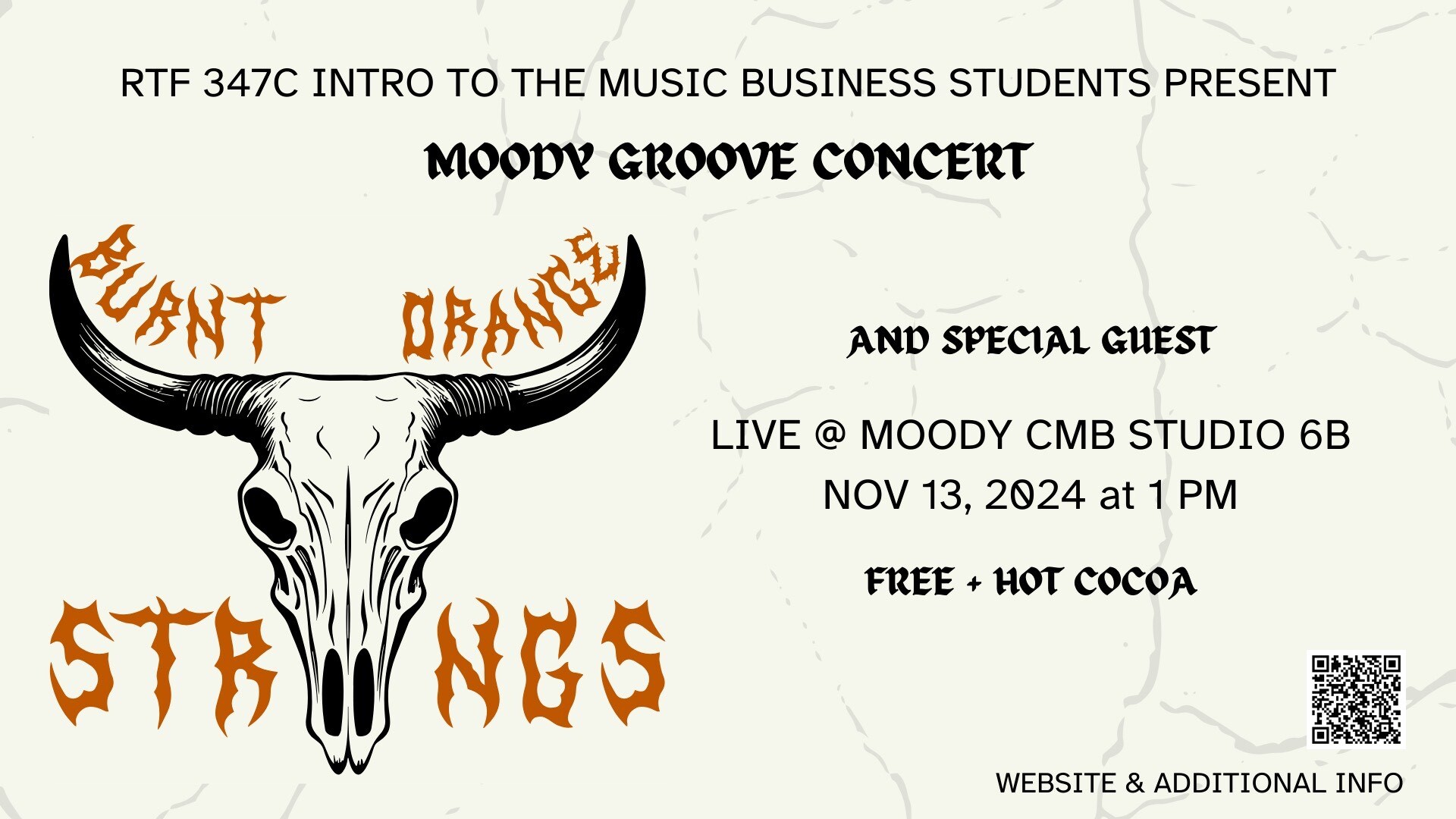 Moody Groove concert on Nov 13 at 1 pm in CMB Studio 6B