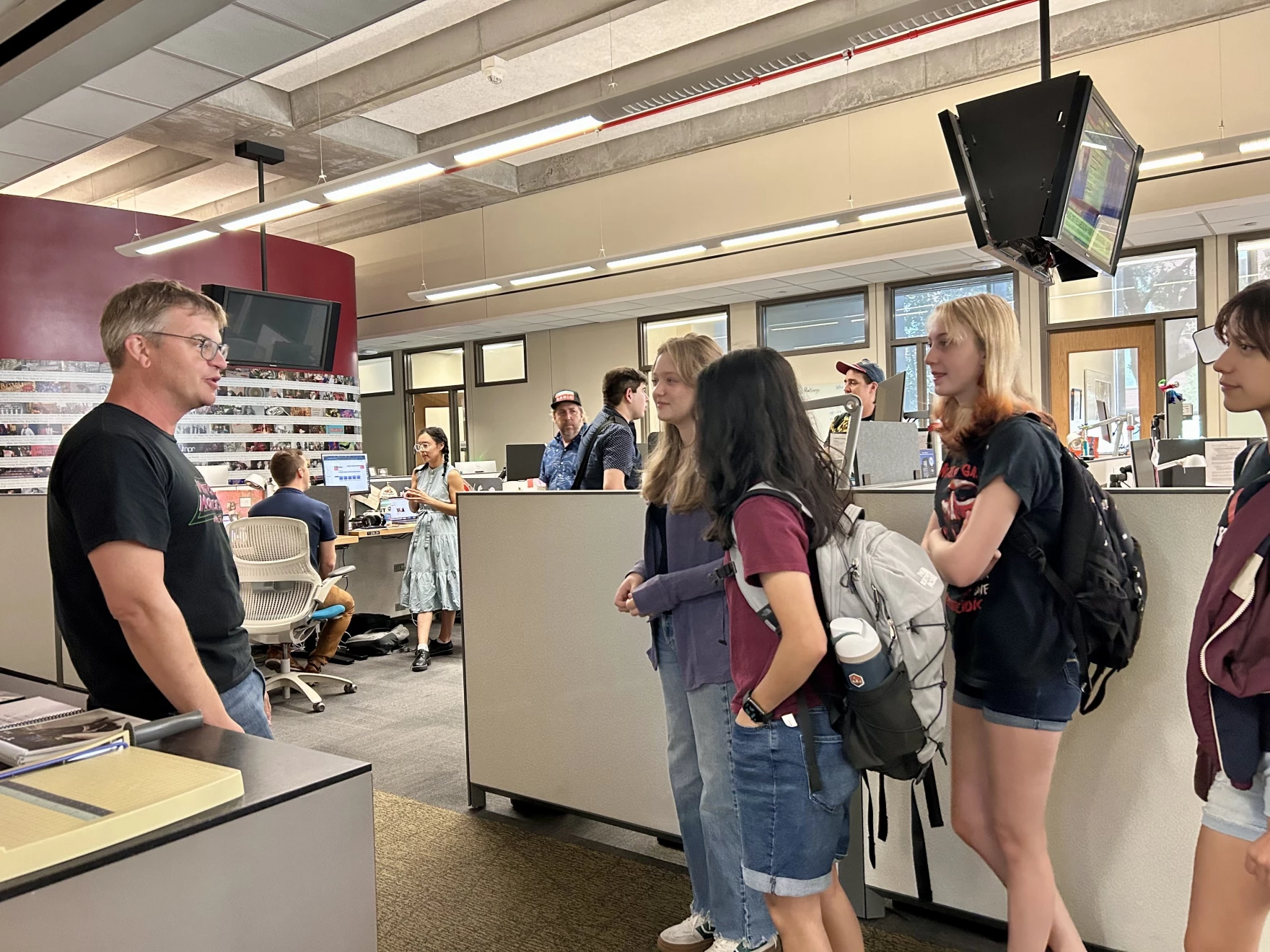 Students tour the KUT Public Media Studios.