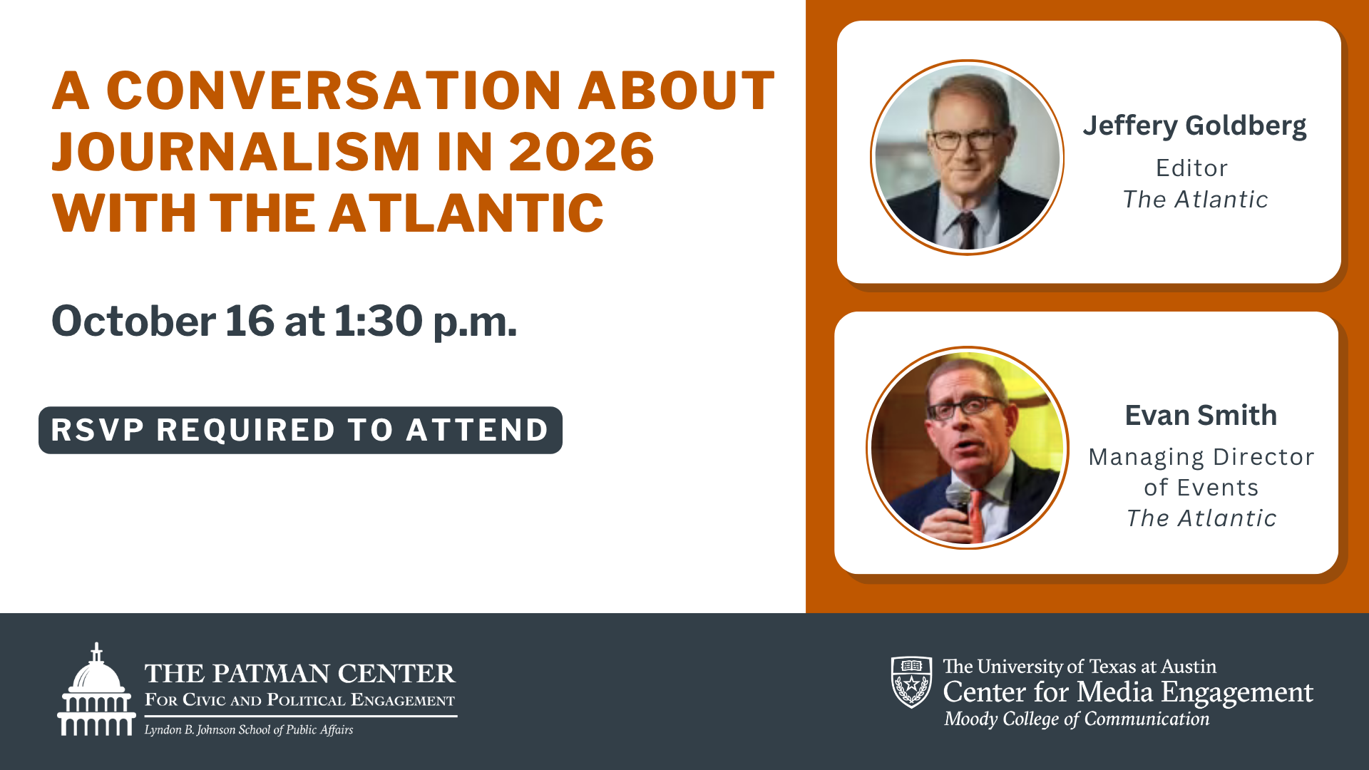 Event graphics reads A Conversation About Journalism in 2026. October 16 at 1:30pm. RSVP required.