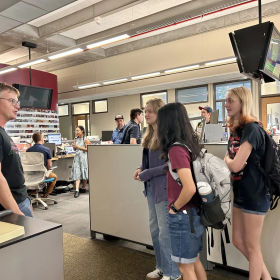 Students tour the KUT Public Media Studios.
