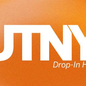 UTNY logo with Drop-in Hours under it, all on a hazy orange background